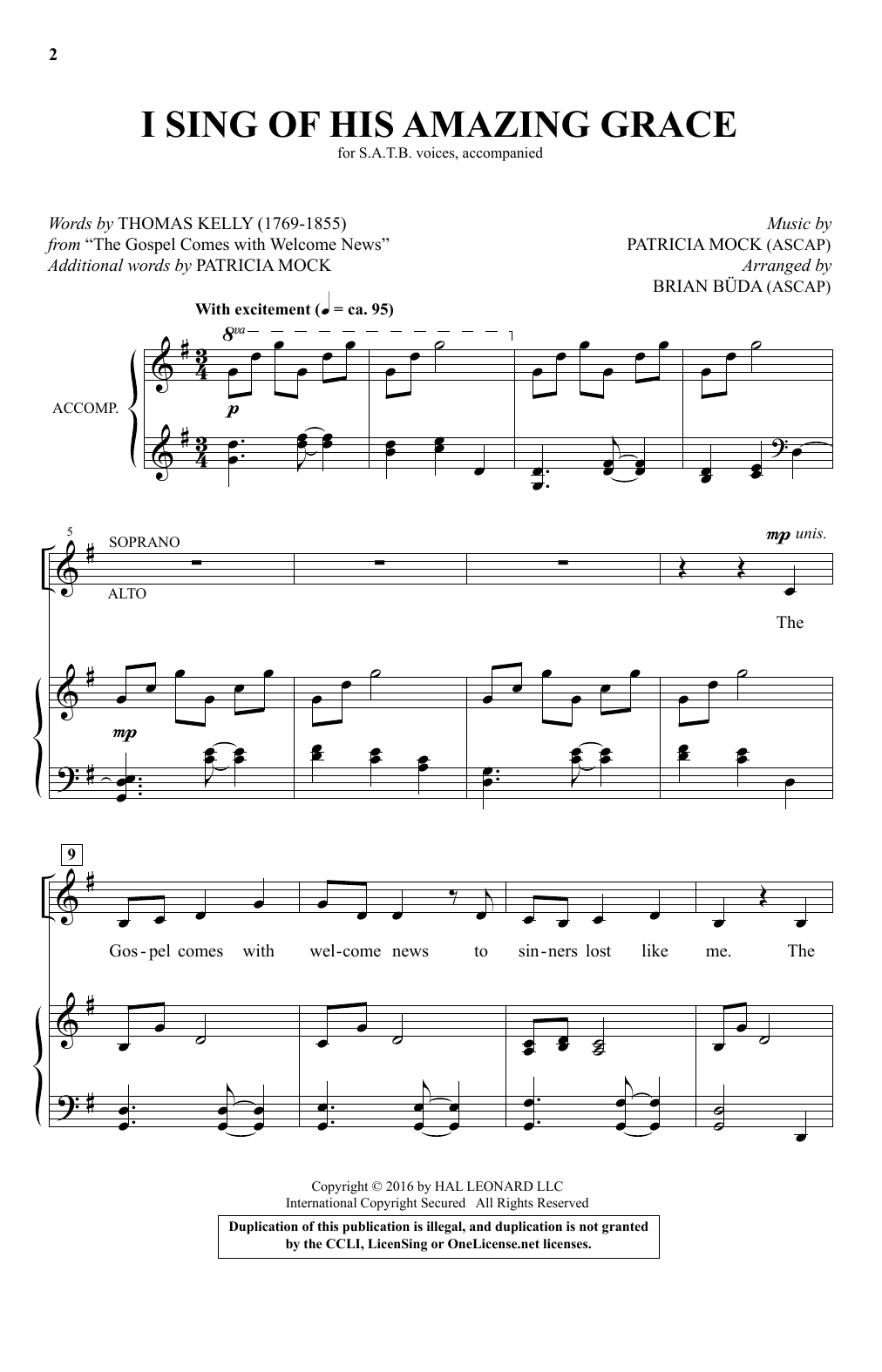 Download Brian Buda I Sing Of His Amazing Grace Sheet Music