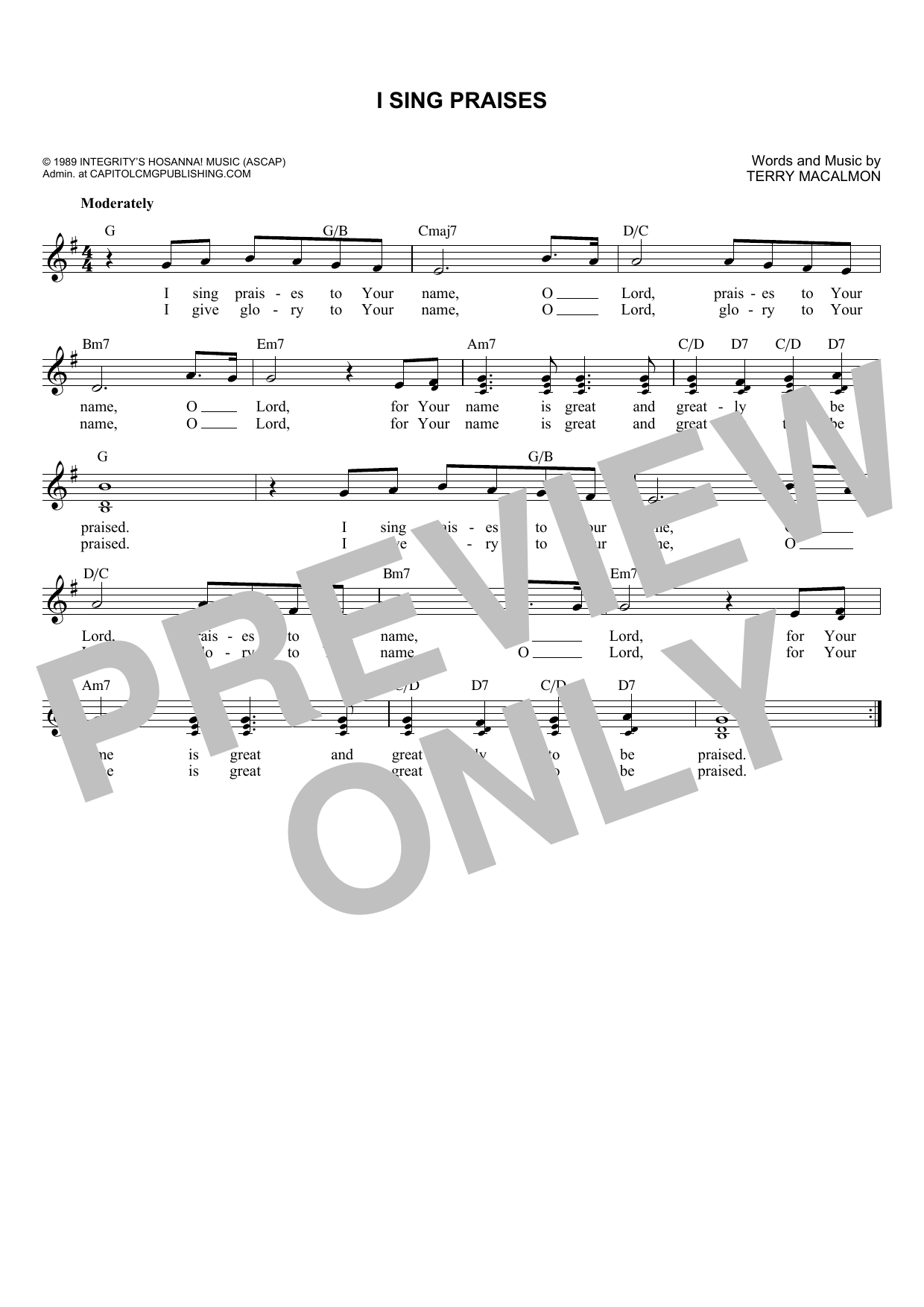 Download Terry Macalmon I Sing Praises Sheet Music