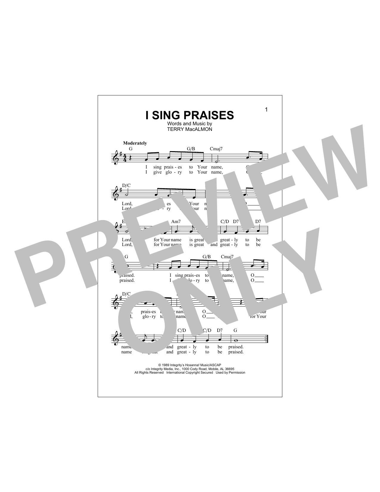 Download Terry Macalmon I Sing Praises Sheet Music