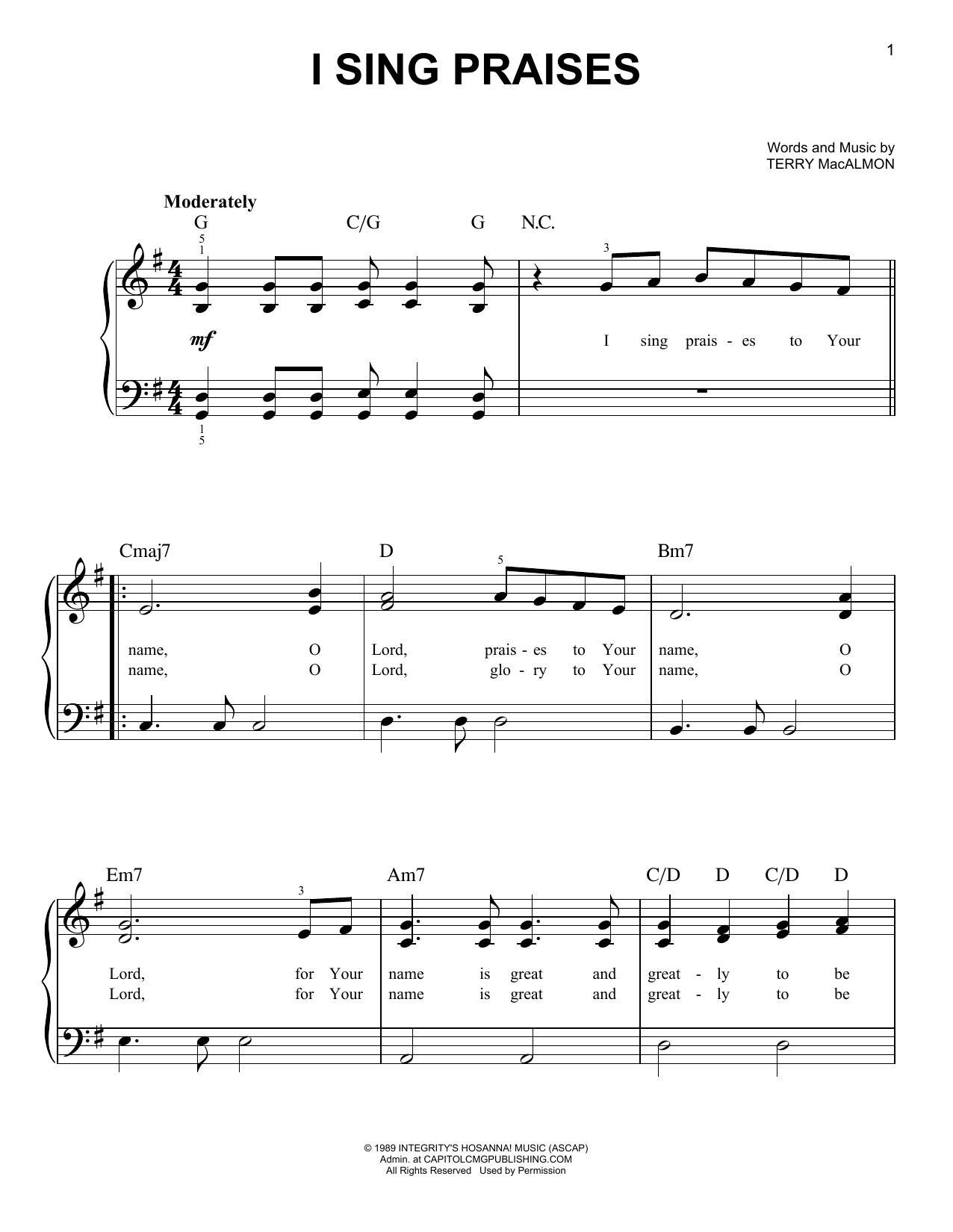 Download Terry MacAlmon I Sing Praises Sheet Music