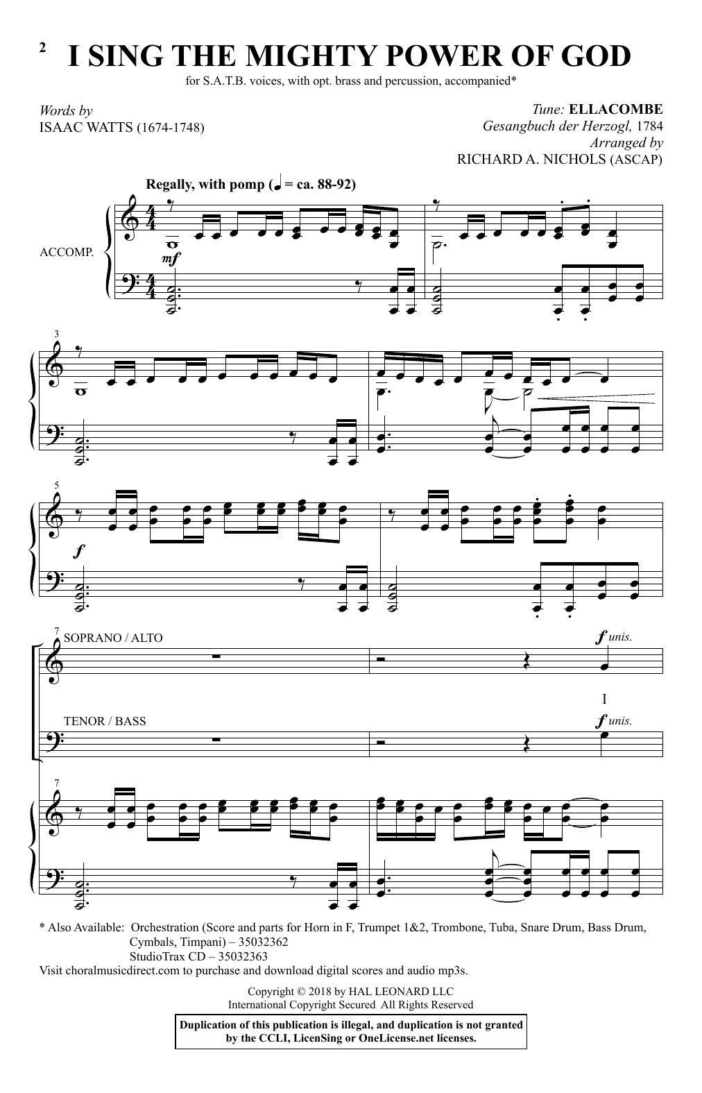 Download Isaac Watts I Sing The Mighty Power Of God (arr. Ri Sheet Music