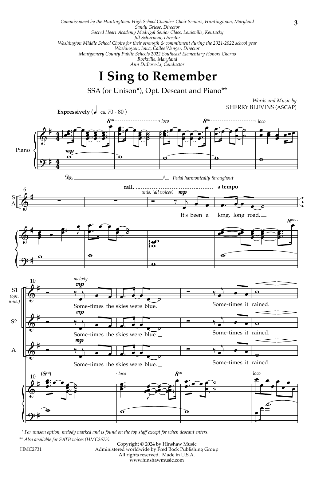 Sherry Blevins I Sing To Remember sheet music notes printable PDF score