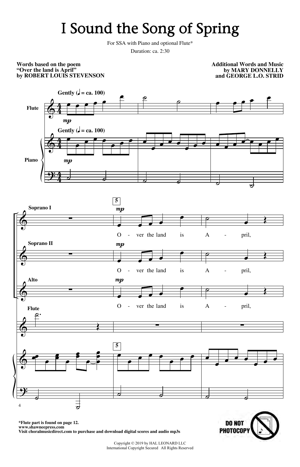 Download Robert Louis Stevenson I Sound The Song Of Spring Sheet Music