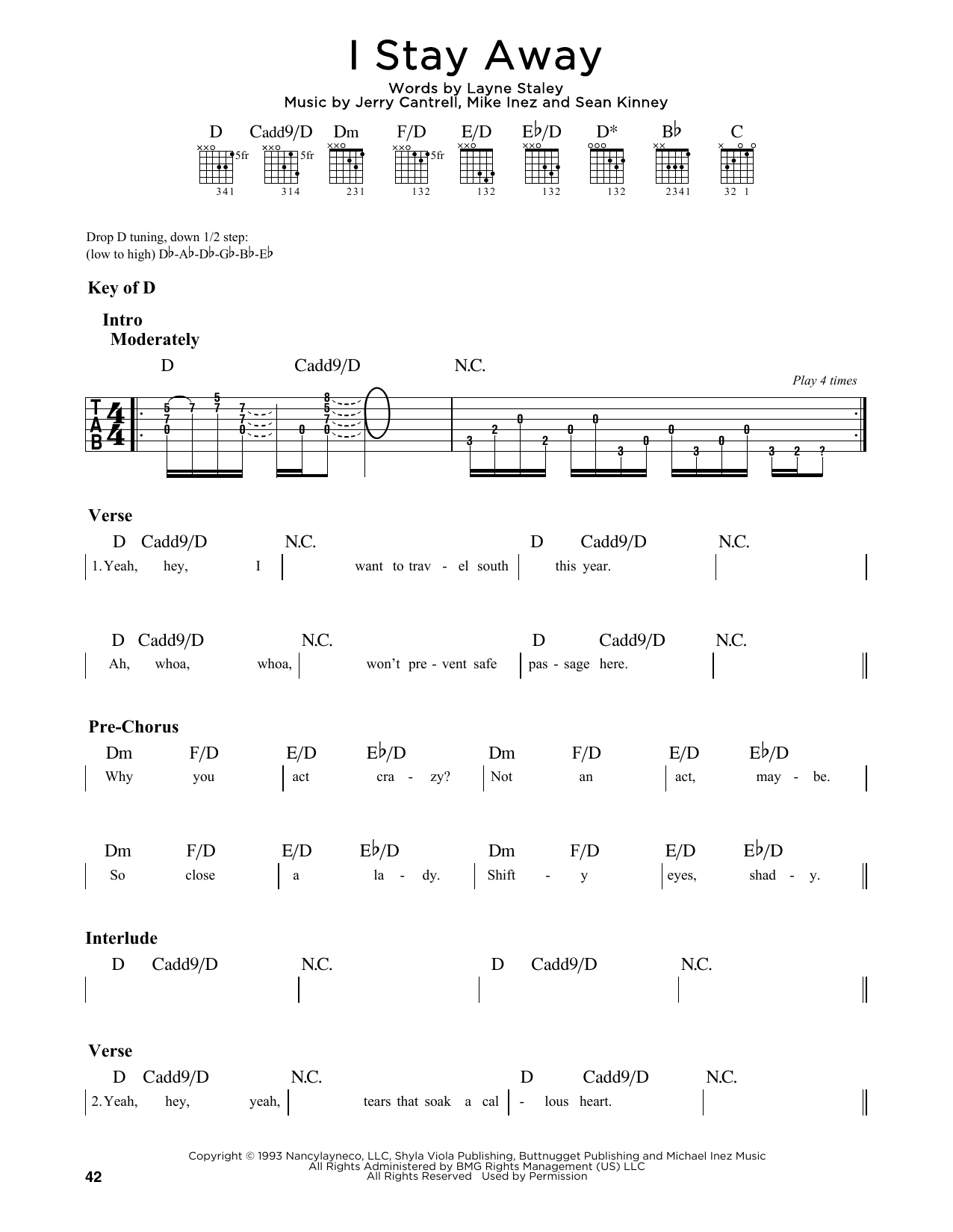 Download Alice In Chains I Stay Away Sheet Music