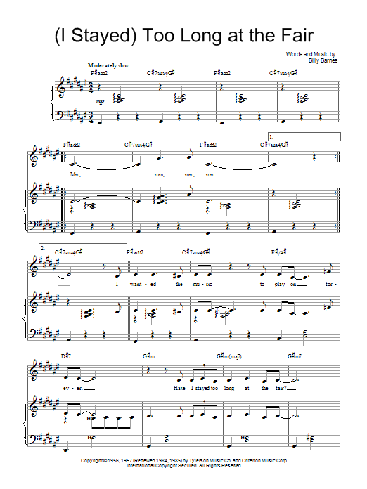 Download Barbra Streisand (I Stayed) Too Long At The Fair Sheet Music