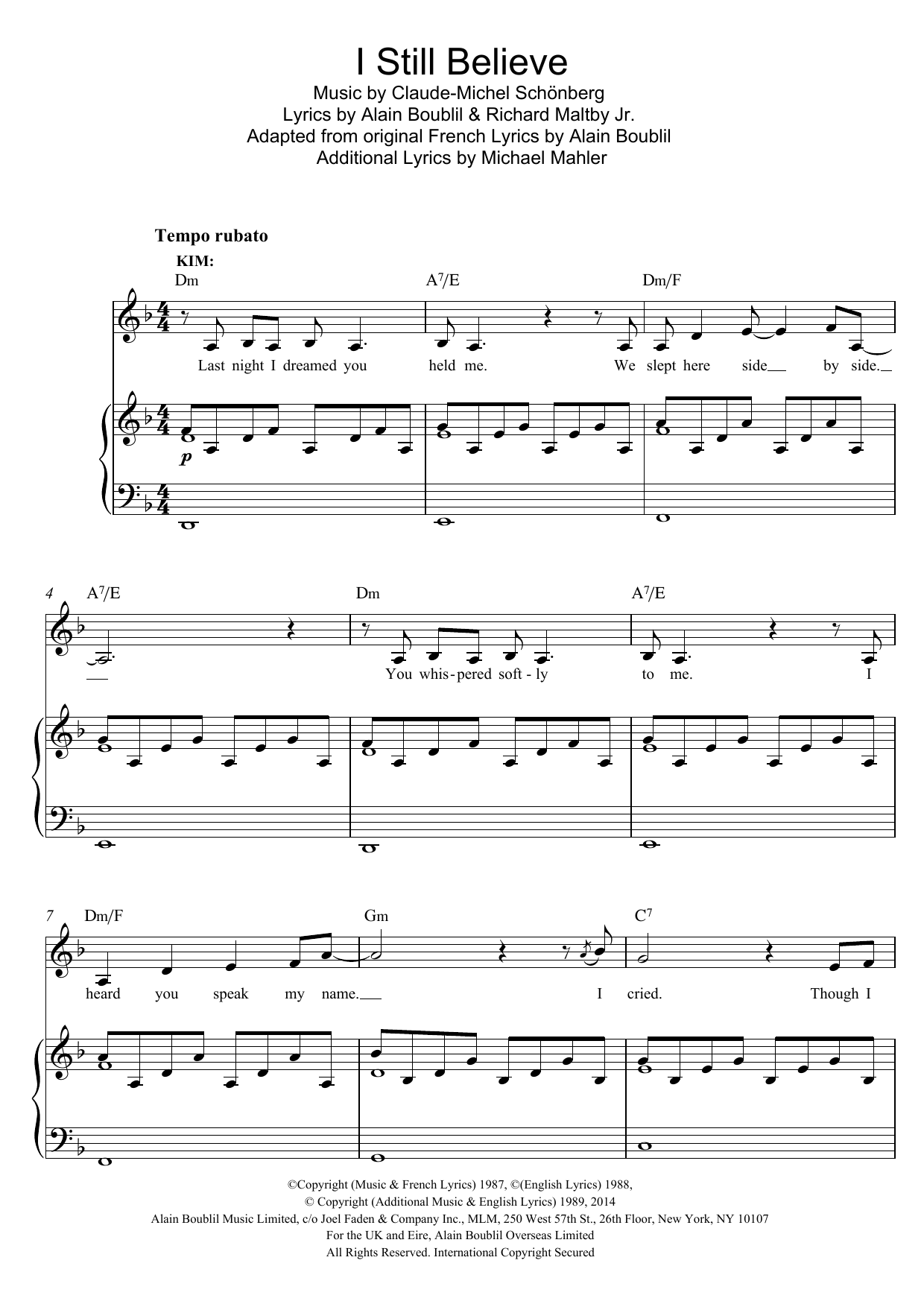 Download Boublil and Schonberg I Still Believe (from Miss Saigon) Sheet Music