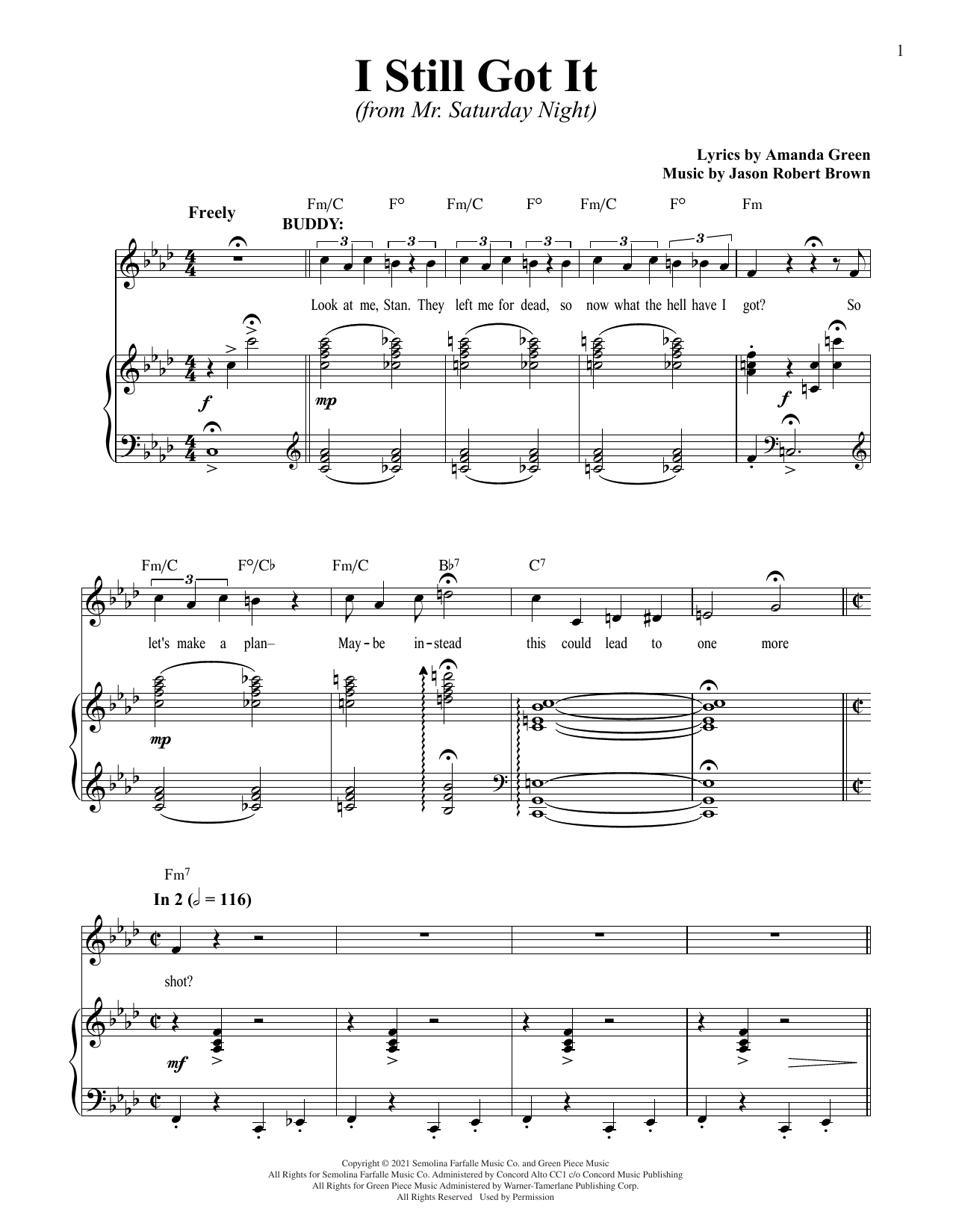 Jason Robert Brown and Amanda Green I Still Got It (from Mr. Saturday Night) sheet music notes printable PDF score