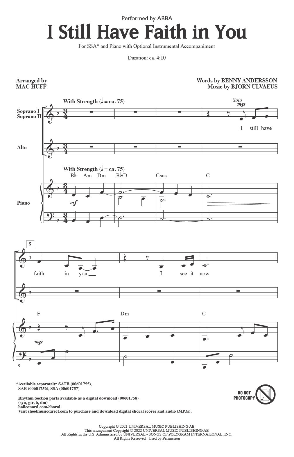 Download ABBA I Still Have Faith In You (arr. Mac Huf Sheet Music