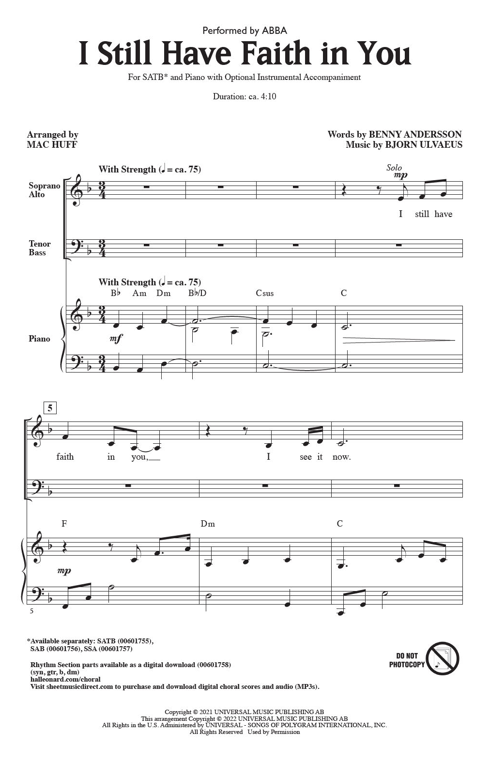 Download ABBA I Still Have Faith In You (arr. Mac Huf Sheet Music