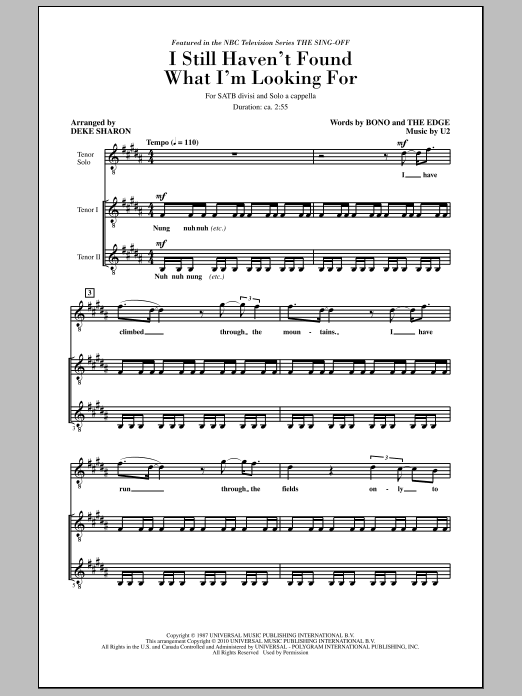 Download Deke Sharon I Still Haven't Found What I'm Looking Sheet Music