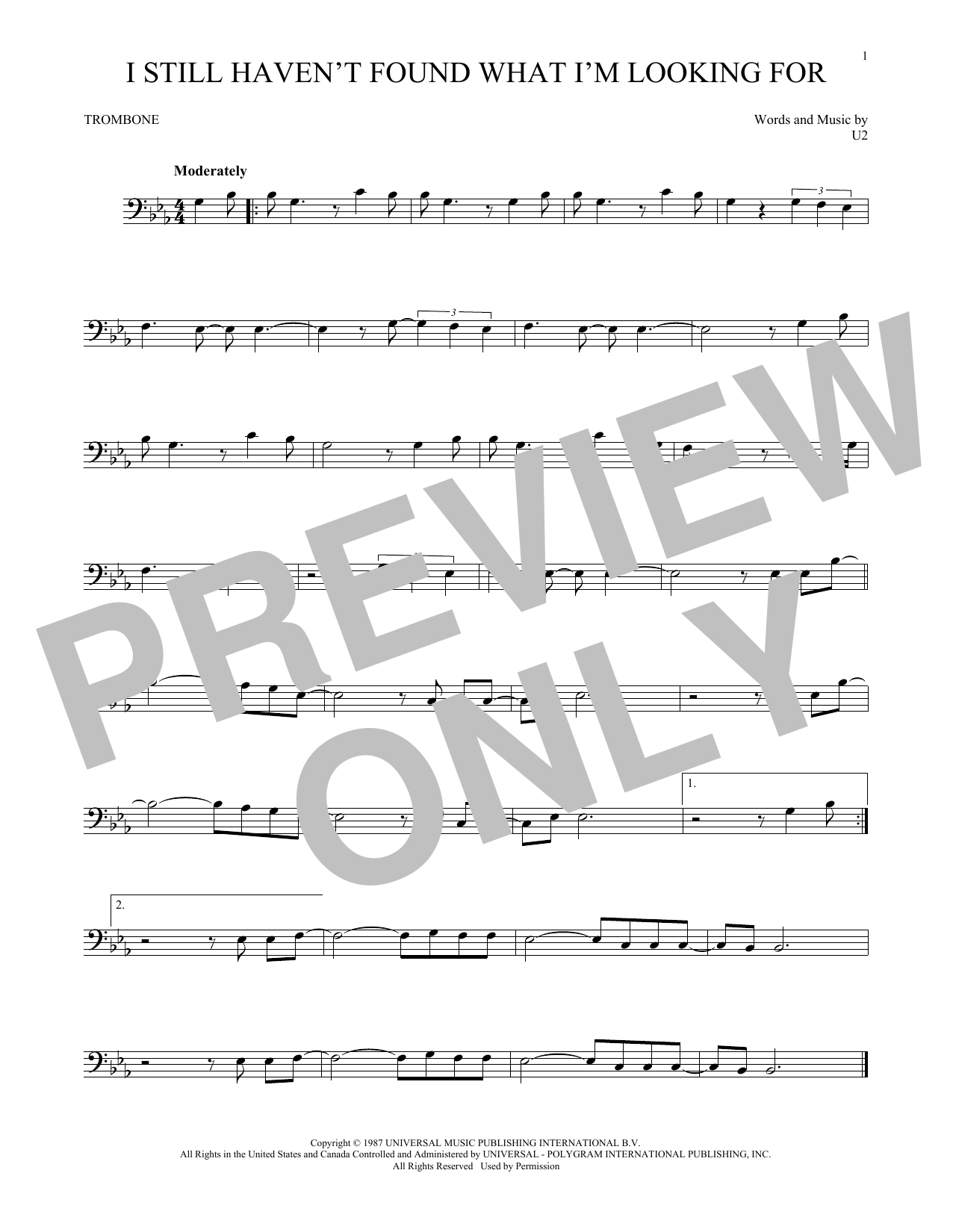 Download U2 I Still Haven't Found What I'm Looking Sheet Music