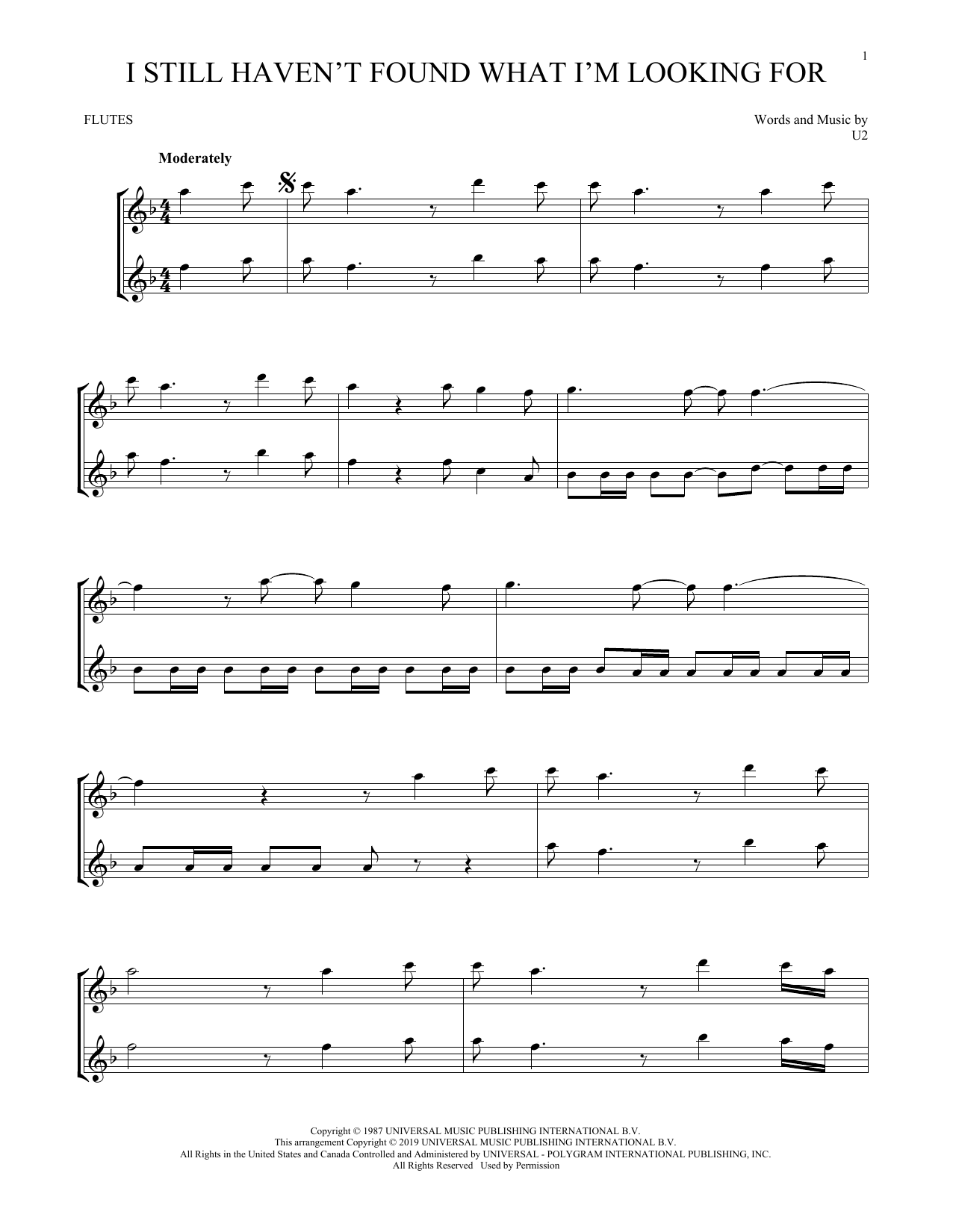 Download U2 I Still Haven't Found What I'm Looking Sheet Music