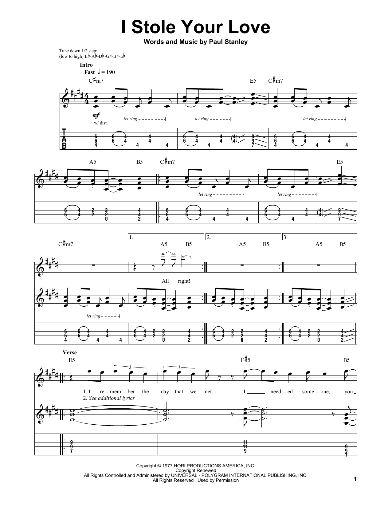 Download KISS I Stole Your Love Sheet Music