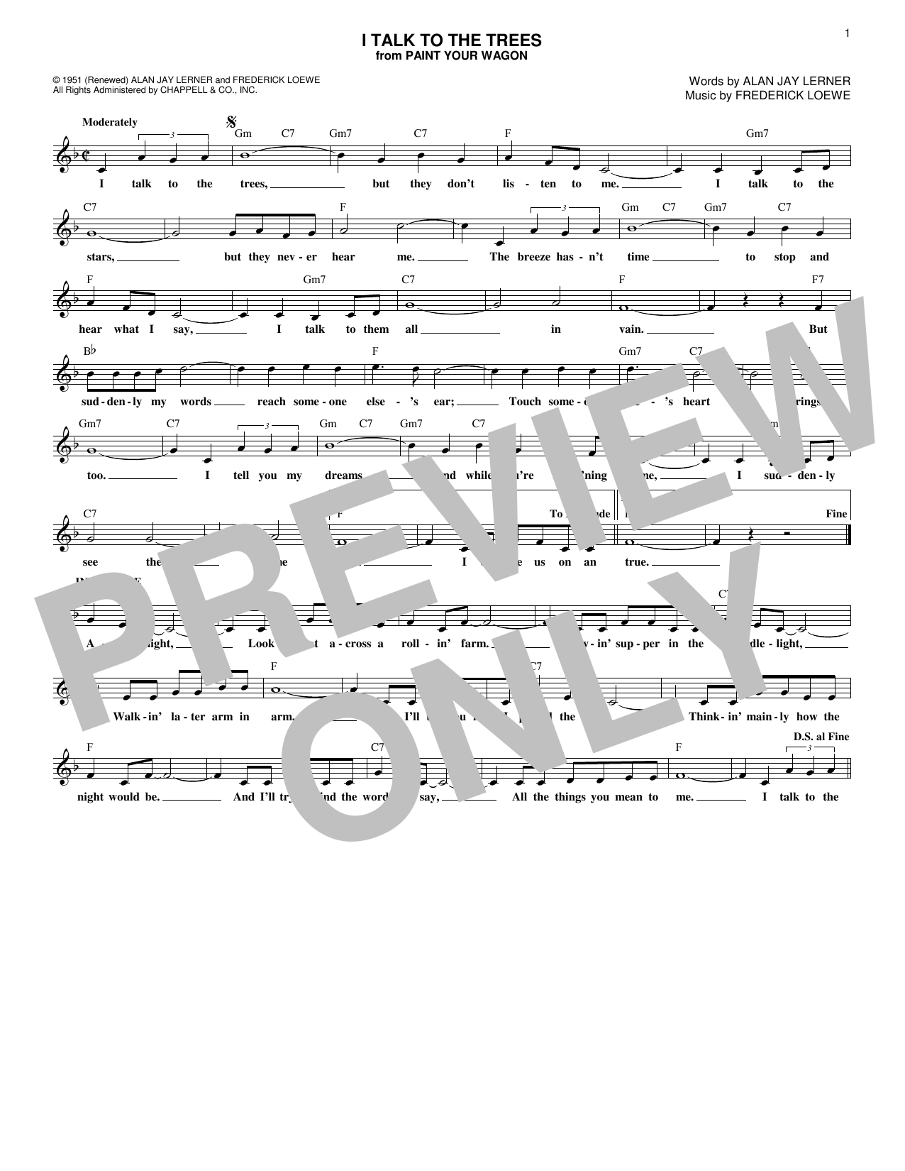 Download Frederick Loewe I Talk To The Trees Sheet Music