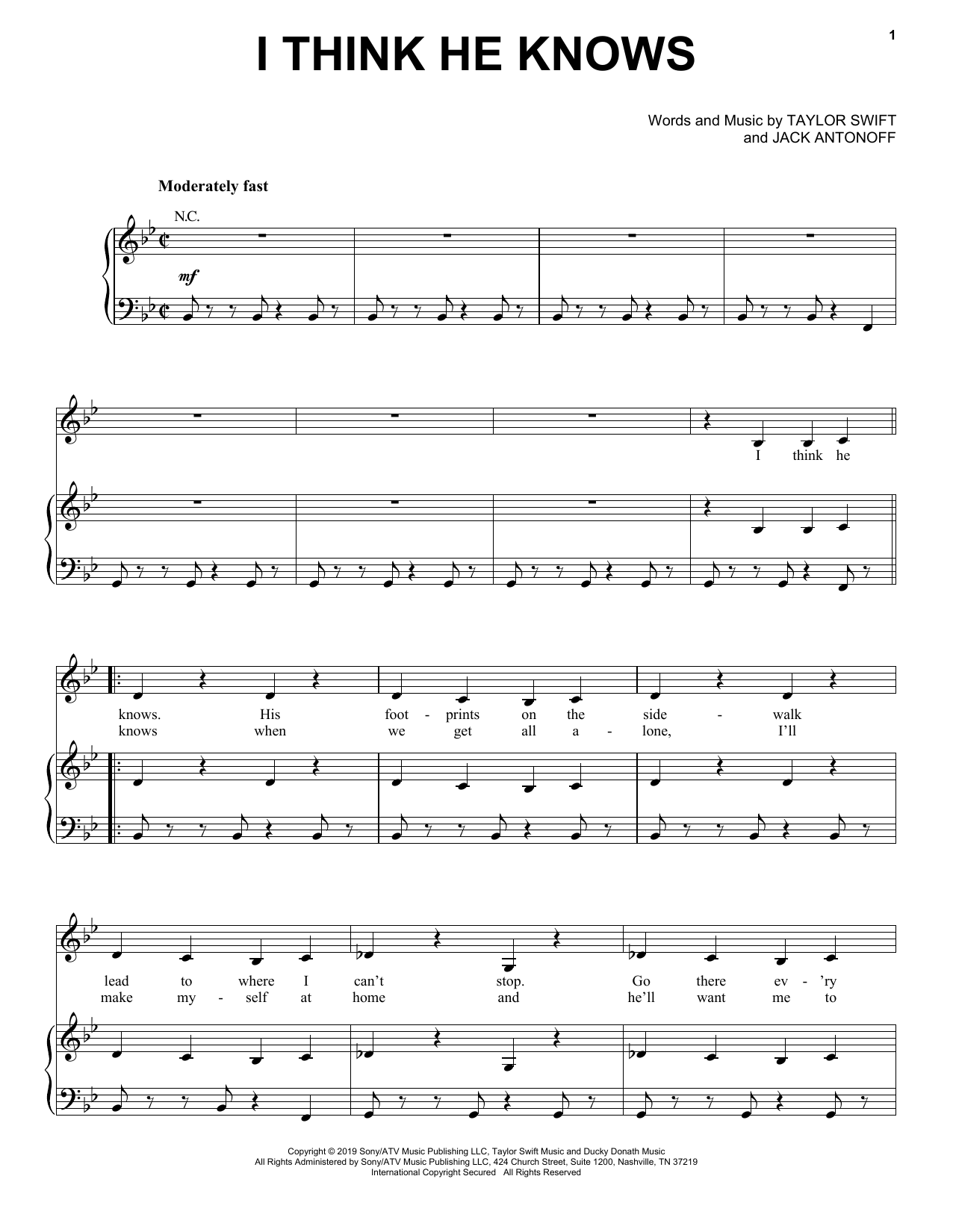 Download Taylor Swift I Think He Knows Sheet Music