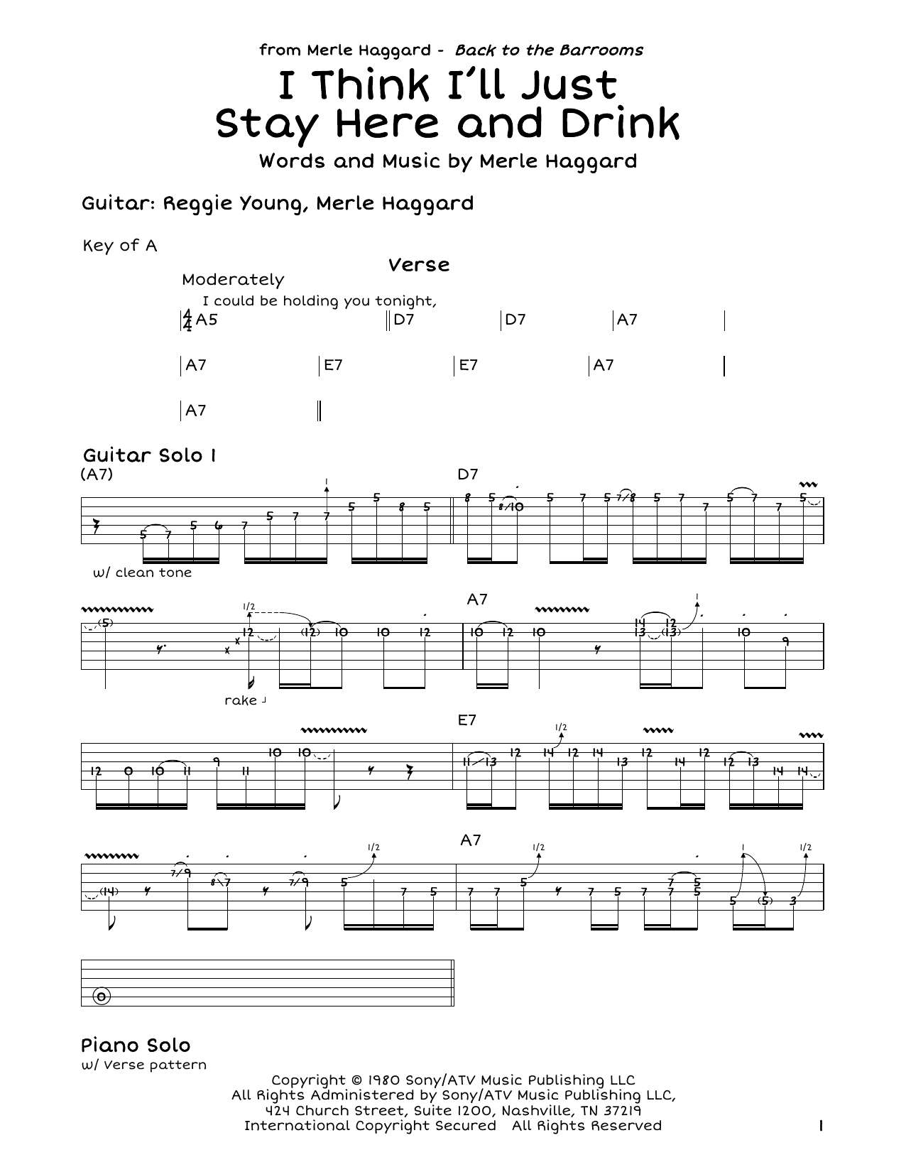 Download Merle Haggard I Think I'll Just Stay Here And Drink Sheet Music