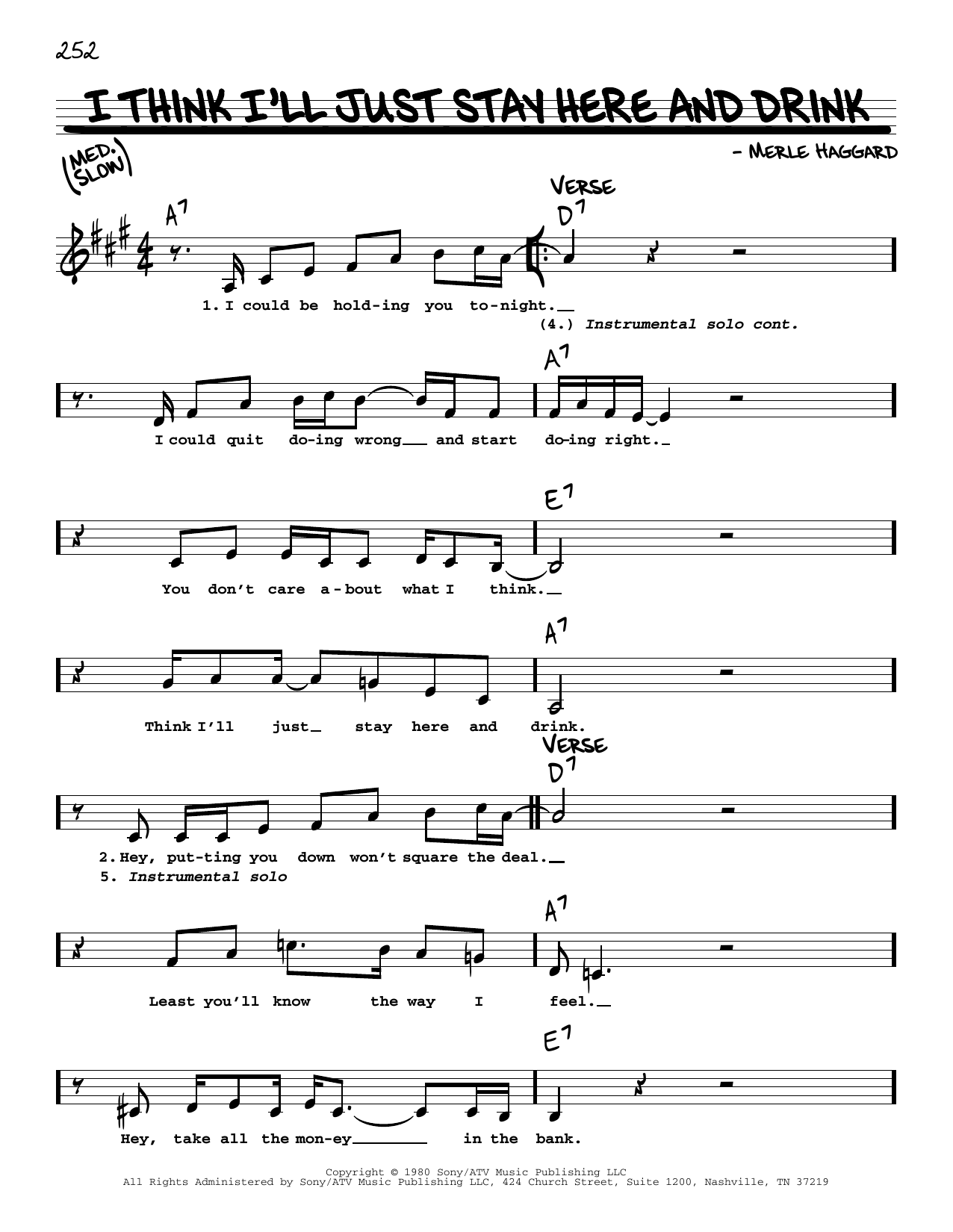 Download Merle Haggard I Think I'll Just Stay Here And Drink Sheet Music