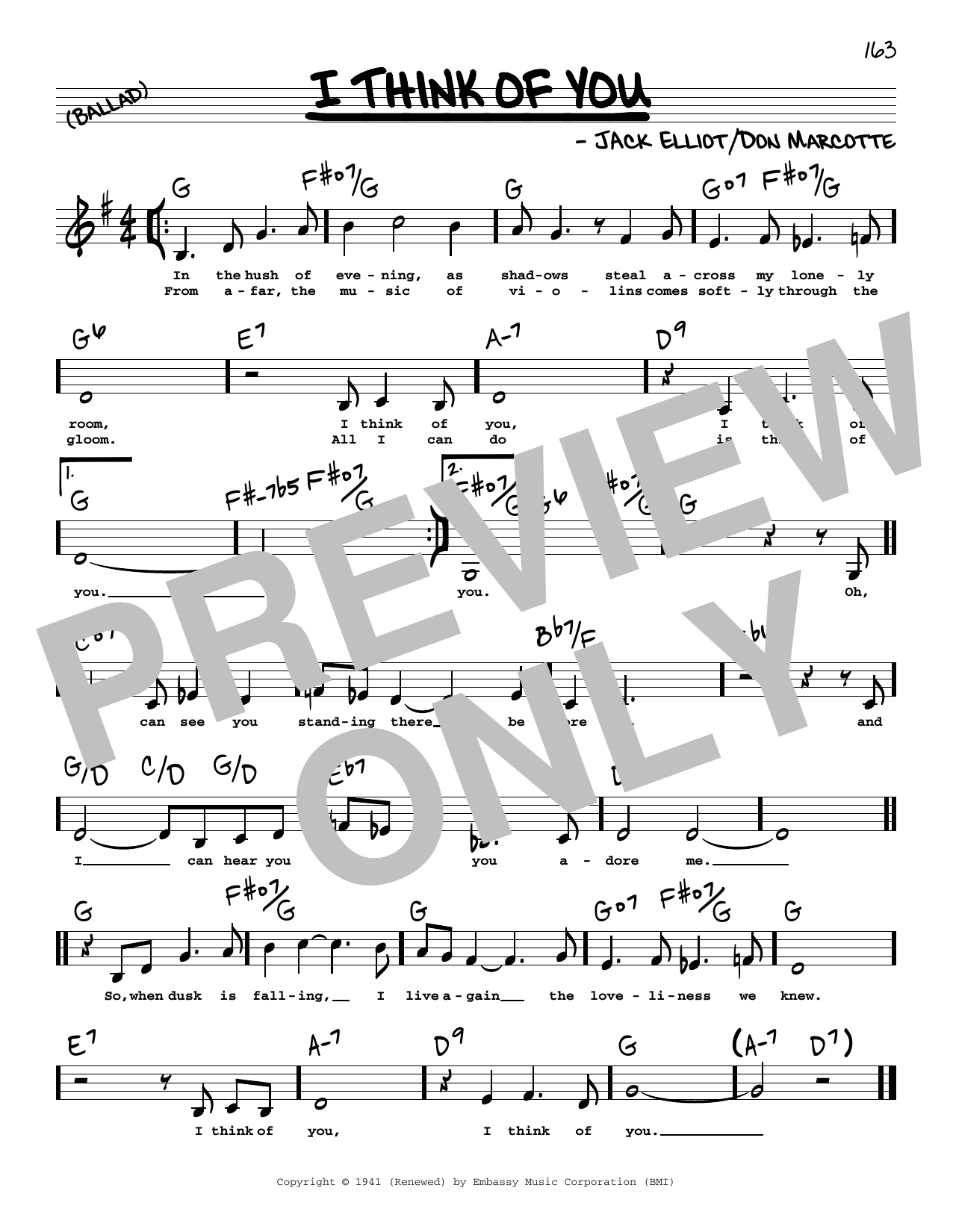 Frank Sinatra I Think Of You (Low Voice) sheet music notes printable PDF score