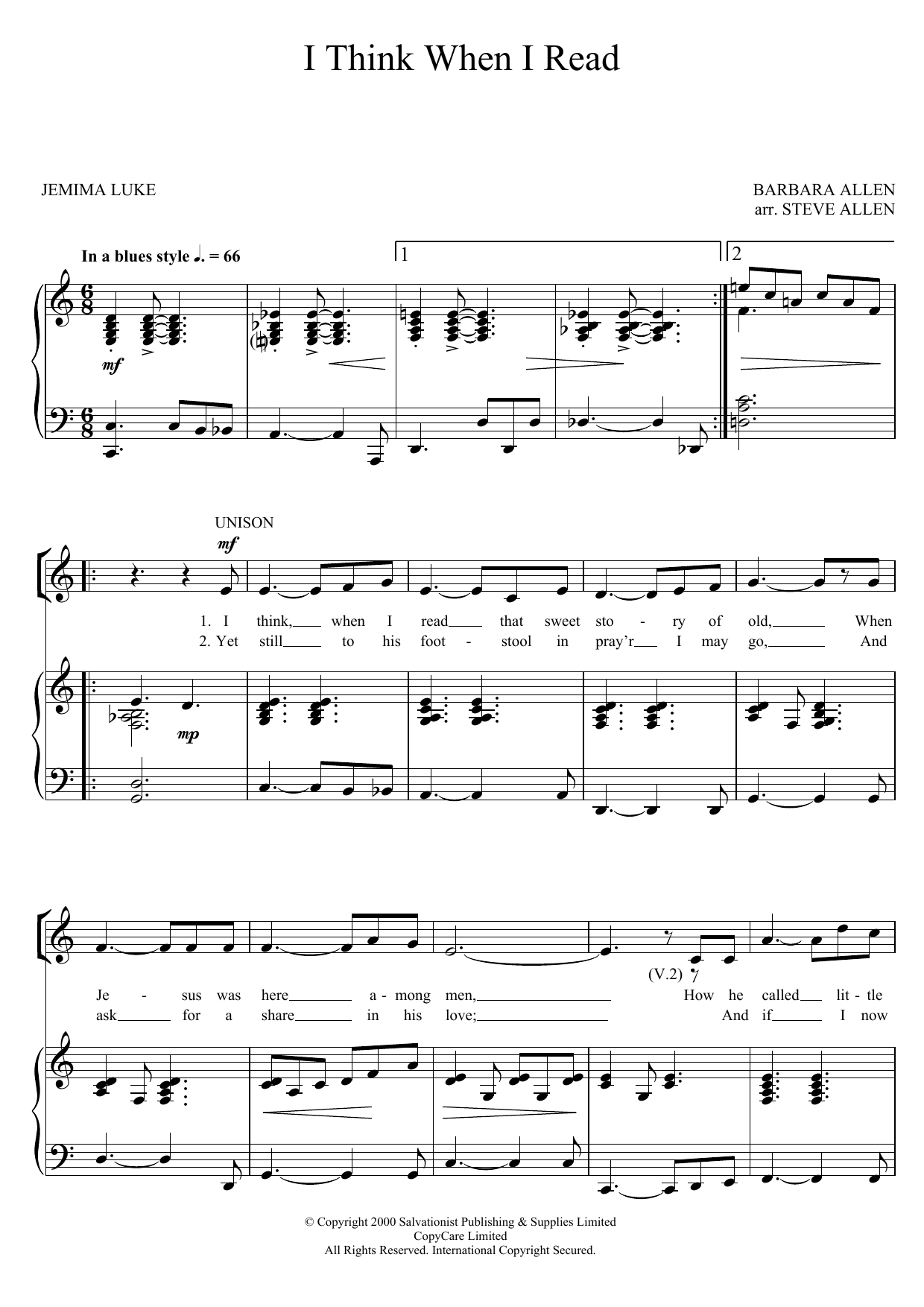 Download The Salvation Army I Think When I Read Sheet Music