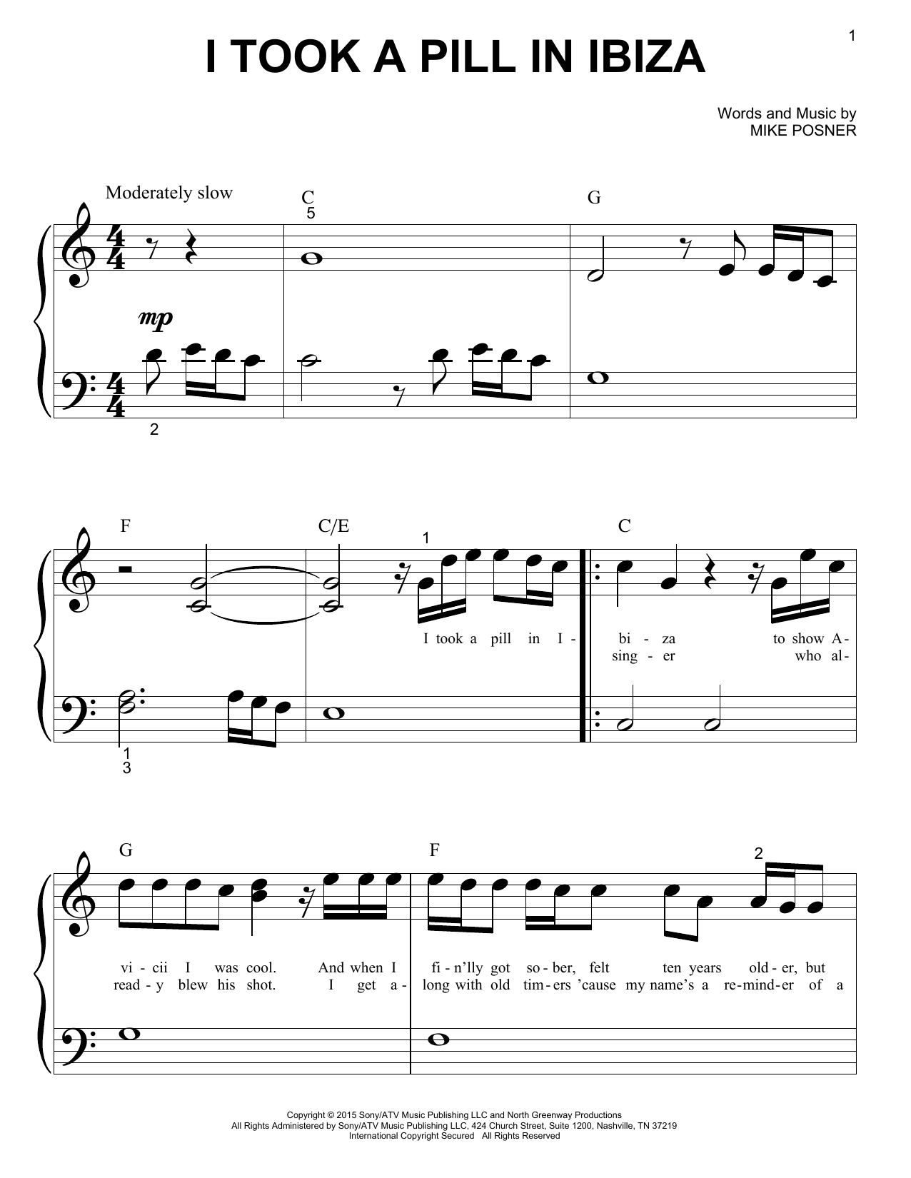 Download Mike Posner I Took A Pill In Ibiza Sheet Music
