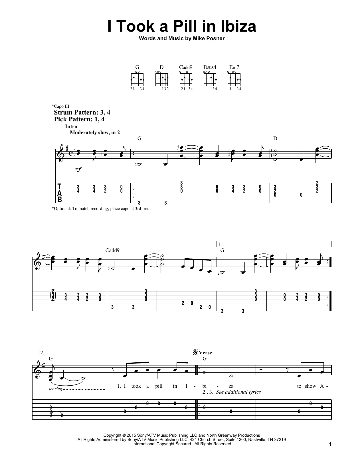 Download Mike Posner I Took A Pill In Ibiza Sheet Music