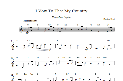 Download Gustav Holst I Vow To Thee My Country Sheet Music