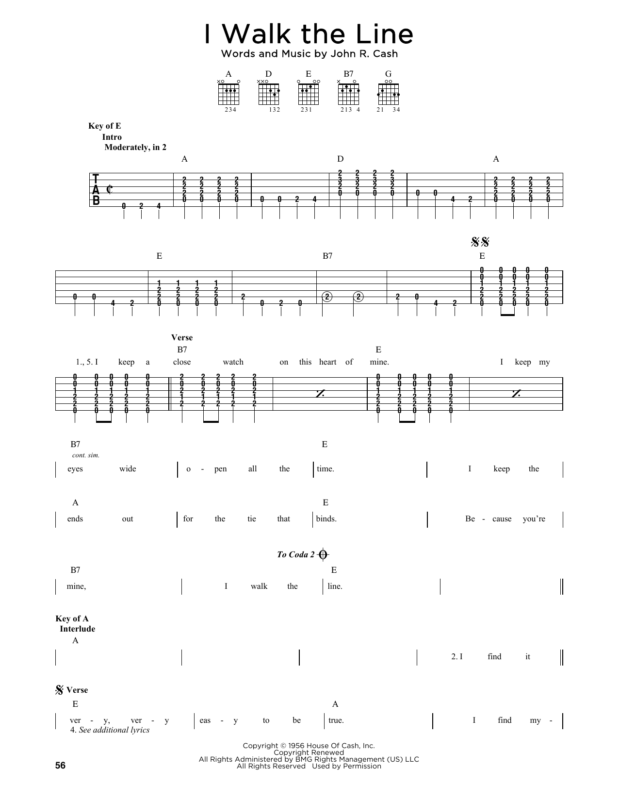 Johnny Cash I Walk The Line sheet music notes printable PDF score