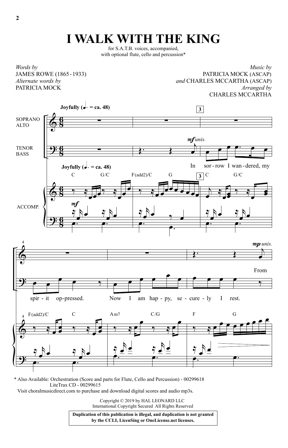 Download James Rowe, Patricia Mock and Charle I Walk With The King Sheet Music