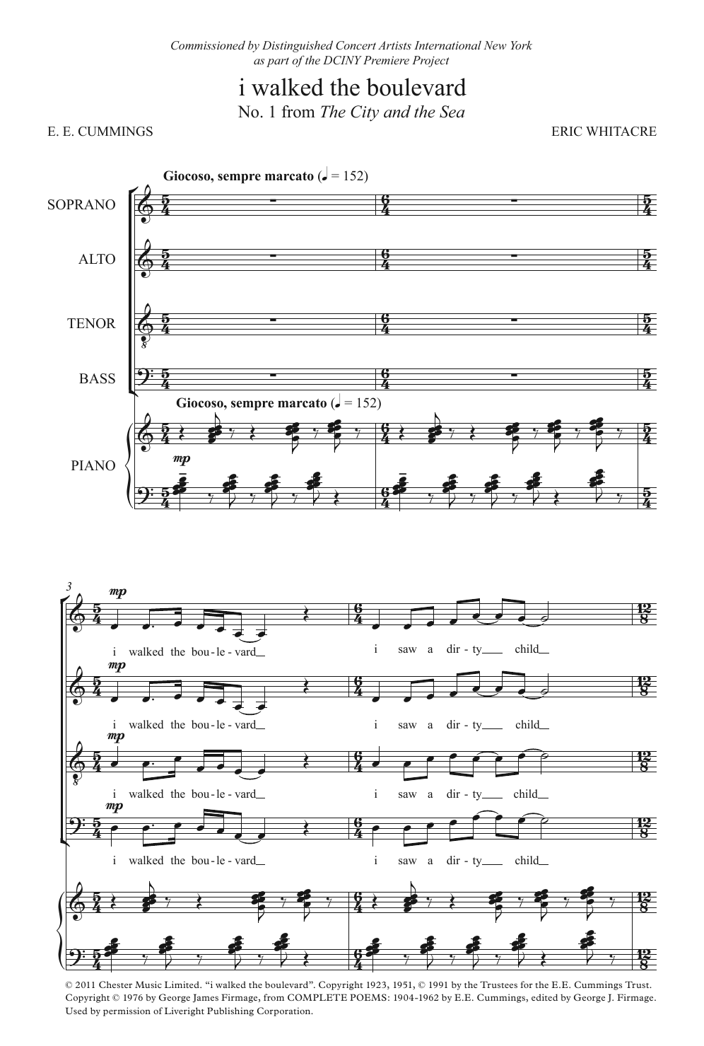 Download Eric Whitacre I Walked The Boulevard (From 'The City Sheet Music