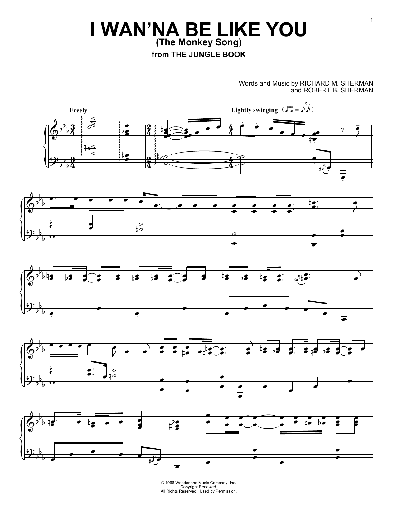 Download Sherman Brothers I Wan'na Be Like You (The Monkey Song) Sheet Music