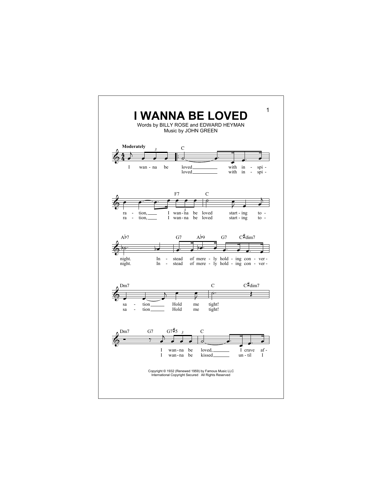 Download Billy Rose I Wanna Be Loved Sheet Music