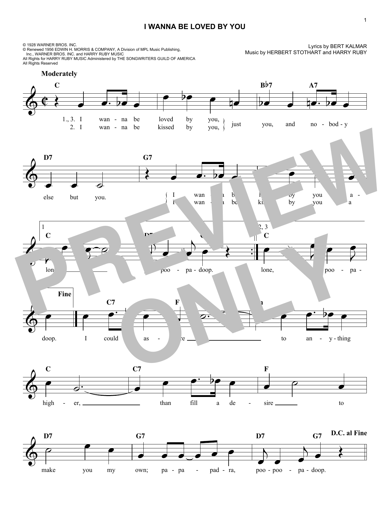 Download Herbert Stothart I Wanna Be Loved By You Sheet Music