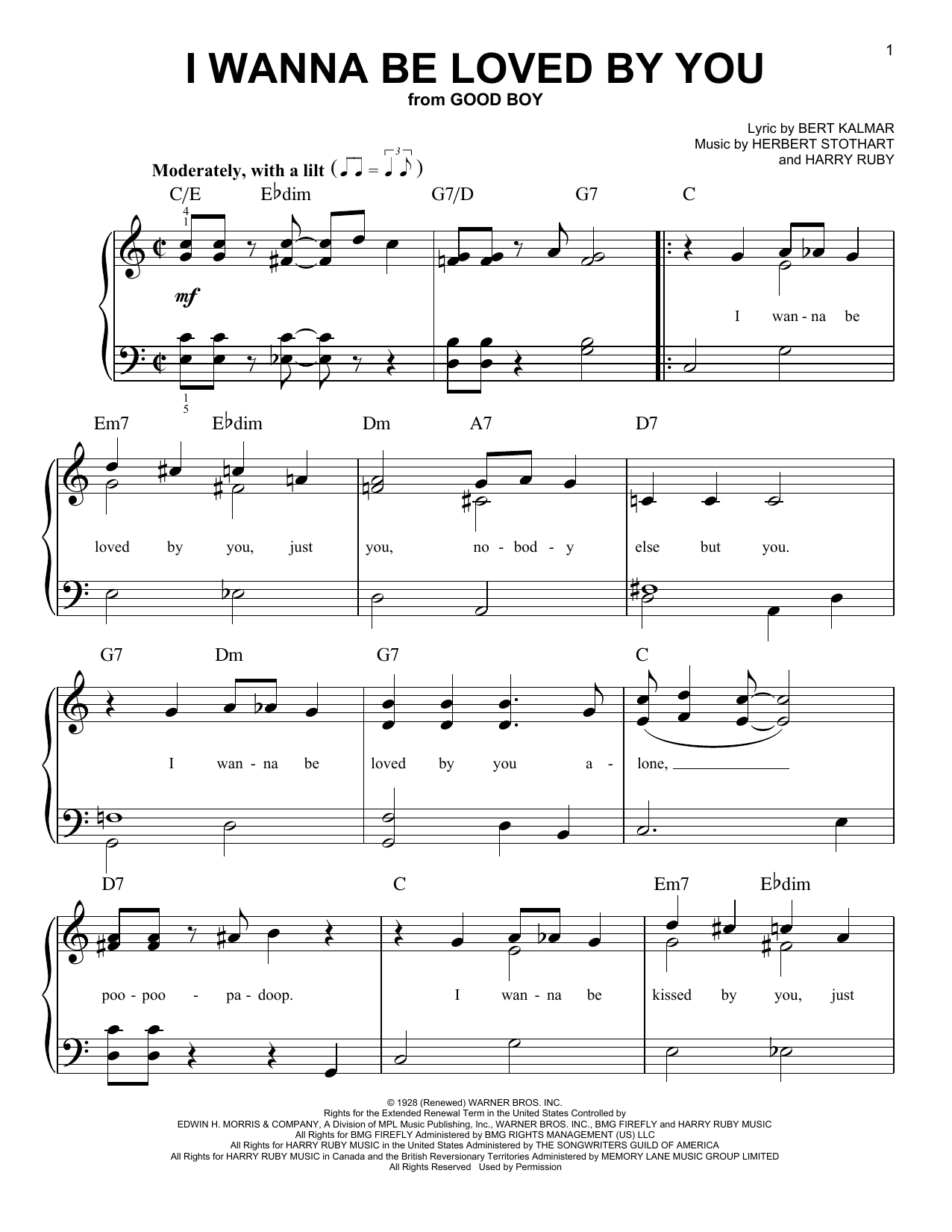 Download Herbert Stothart I Wanna Be Loved By You Sheet Music