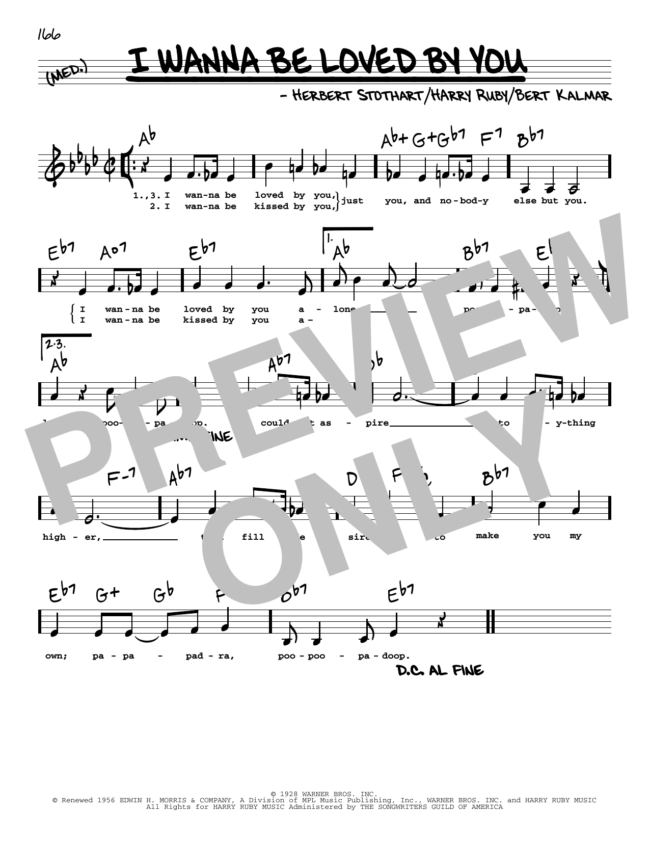 Bert Kalmar I Wanna Be Loved By You (Low Voice) sheet music notes printable PDF score