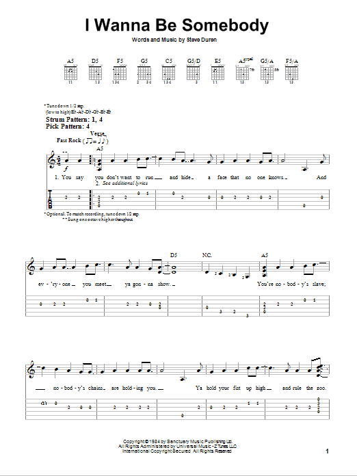 Download W.A.S.P. I Wanna Be Somebody Sheet Music