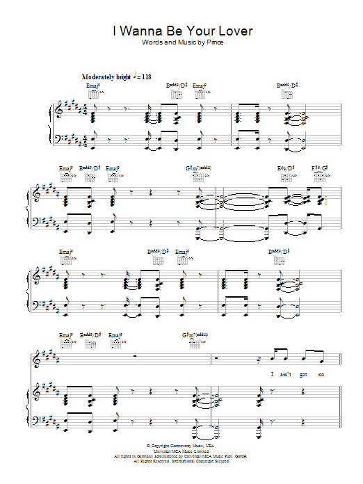 Download Prince I Wanna Be Your Lover Sheet Music