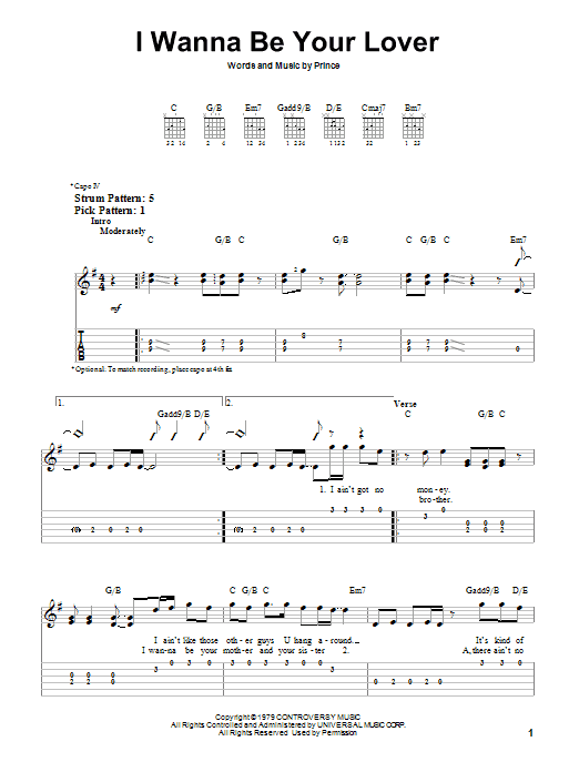 Download Prince I Wanna Be Your Lover Sheet Music
