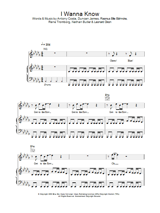 Download Blue I Wanna Know Sheet Music