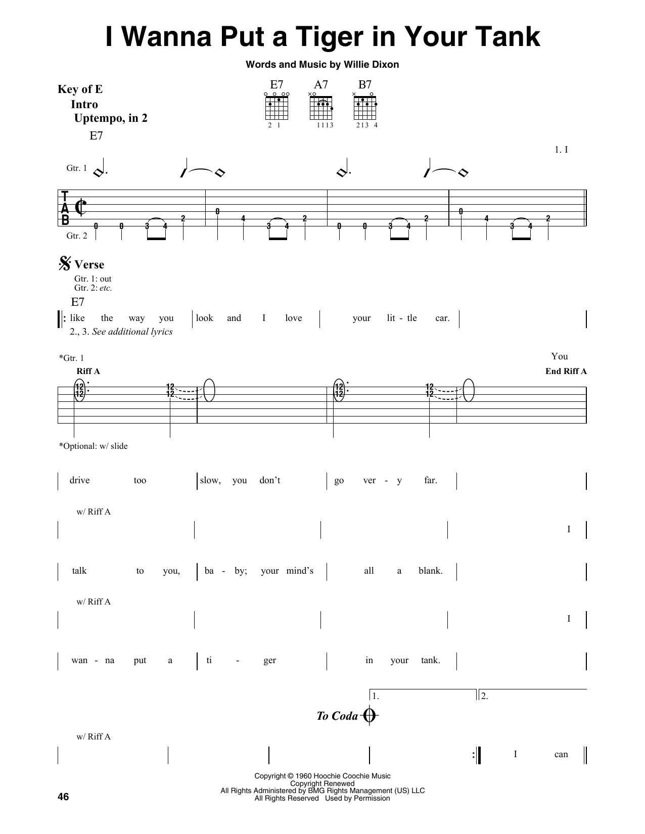 Download Willie Dixon I Wanna Put A Tiger In Your Tank Sheet Music