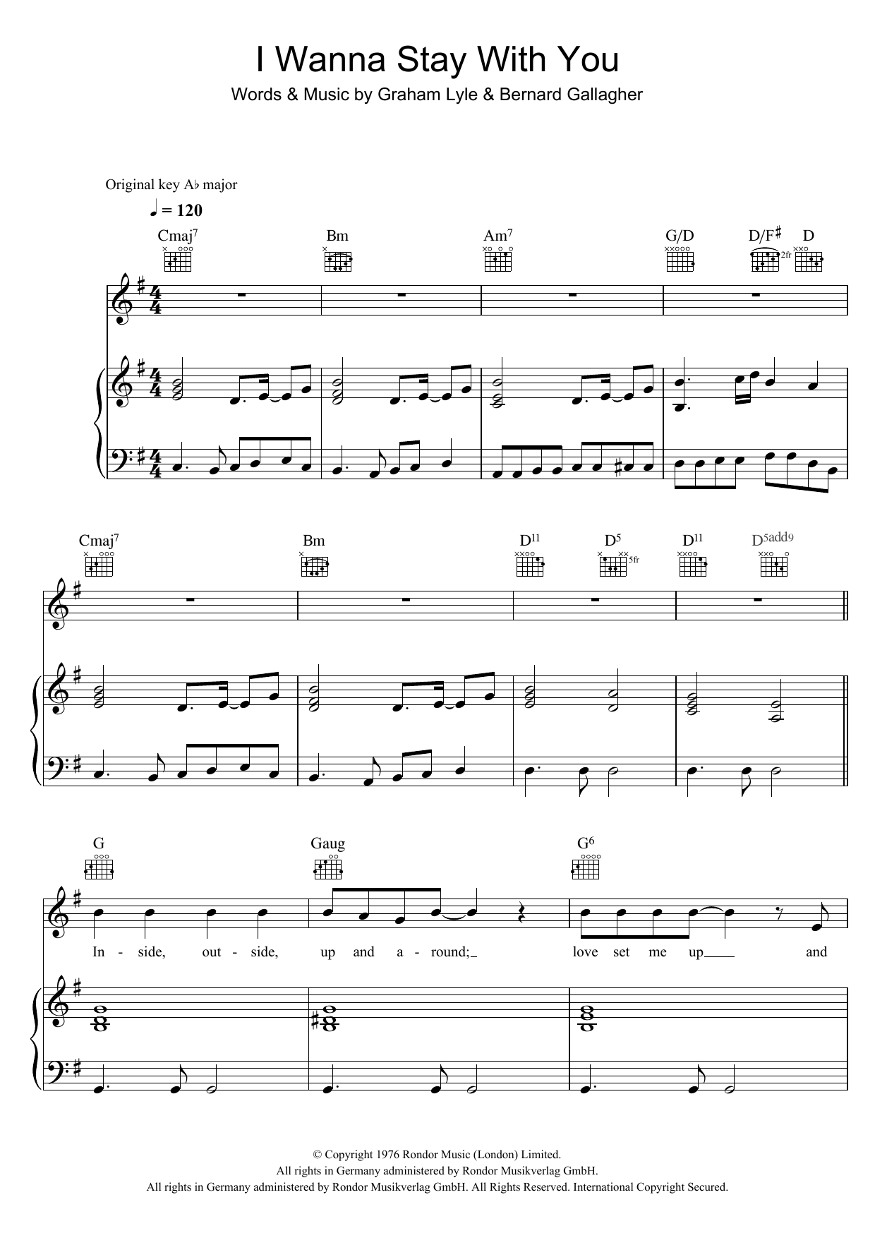 Download Gallagher & Lyle I Wanna Stay With You Sheet Music