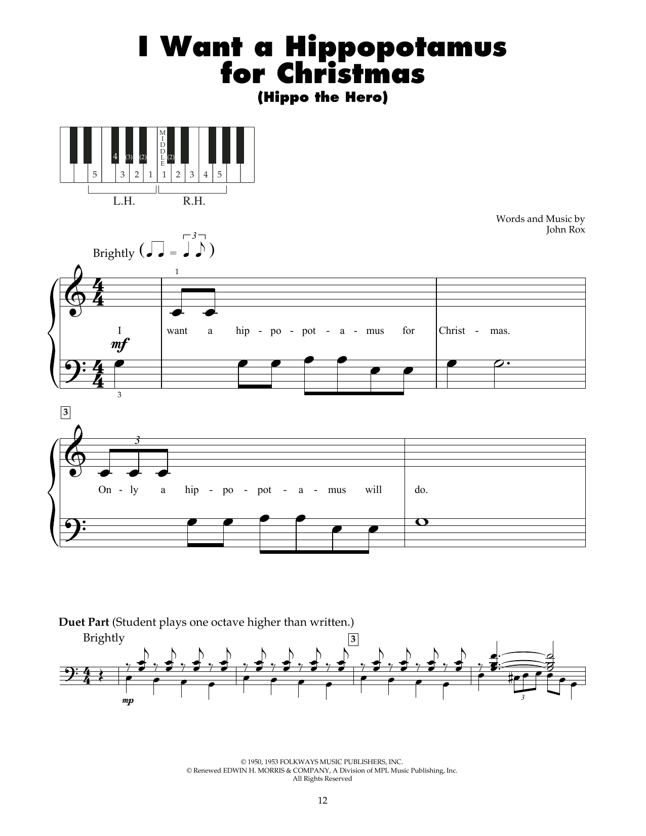 John Rox I Want A Hippopotamus For Christmas (Hippo The Hero) sheet music notes printable PDF score