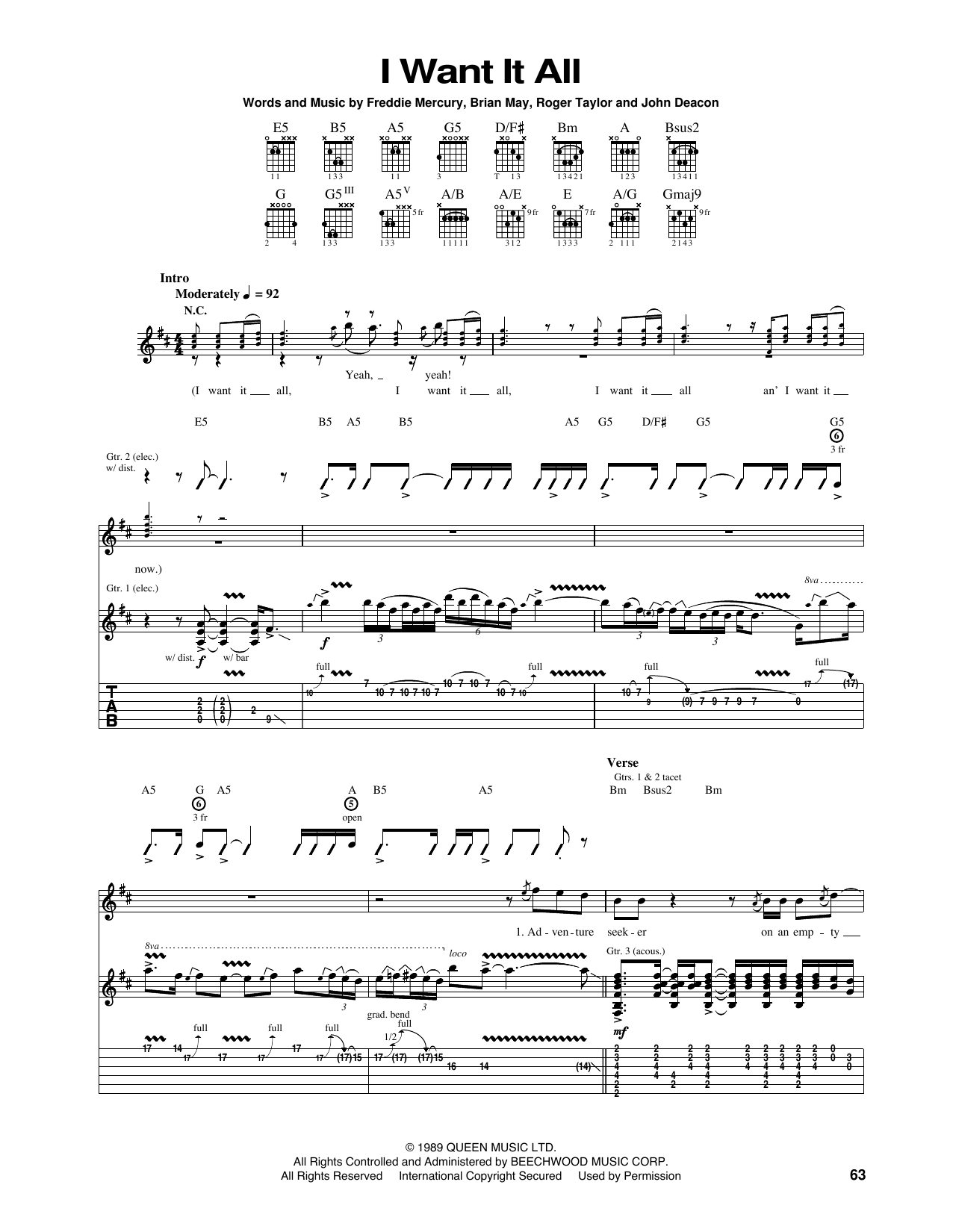 Download Queen I Want It All Sheet Music
