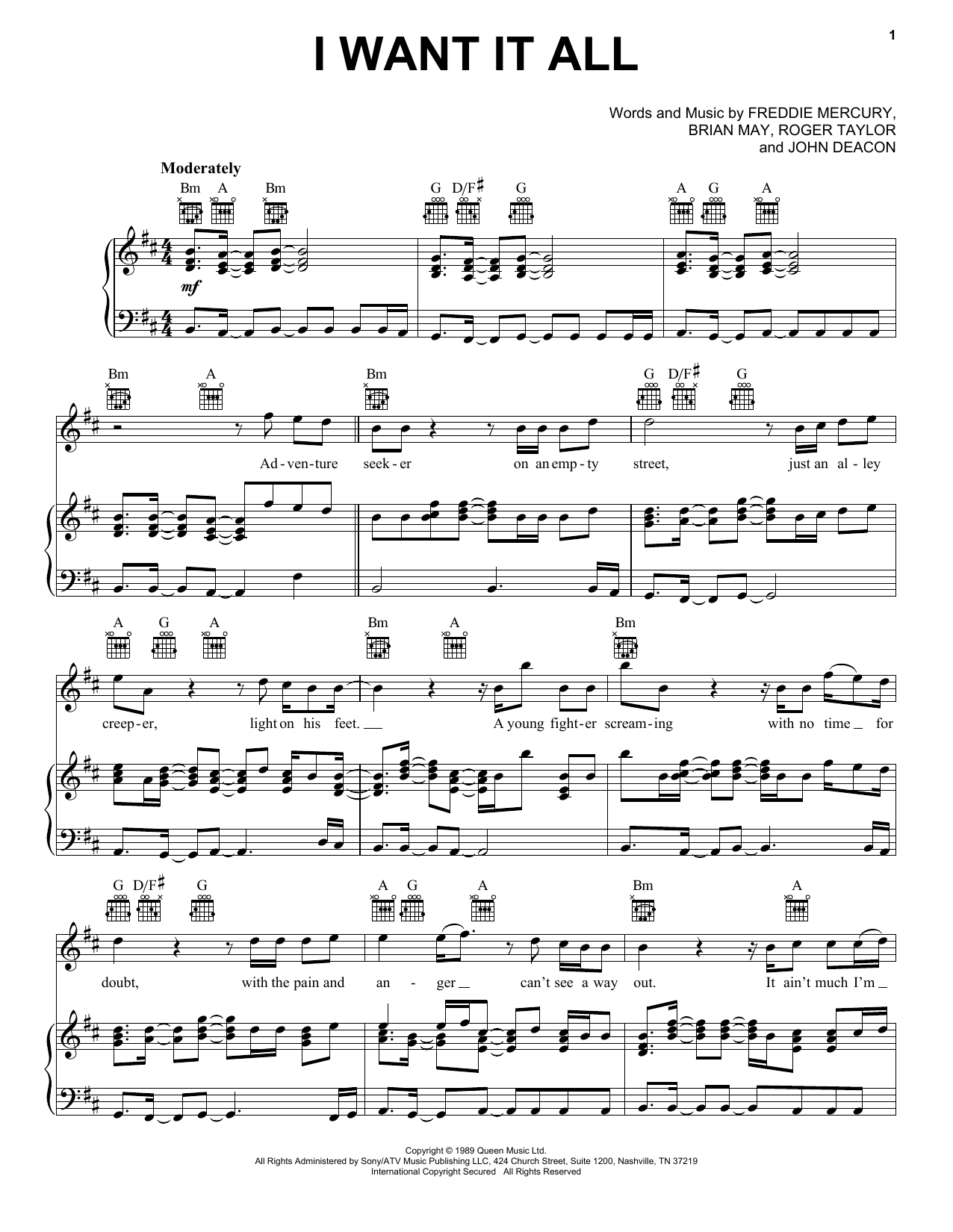 Download Queen I Want It All Sheet Music