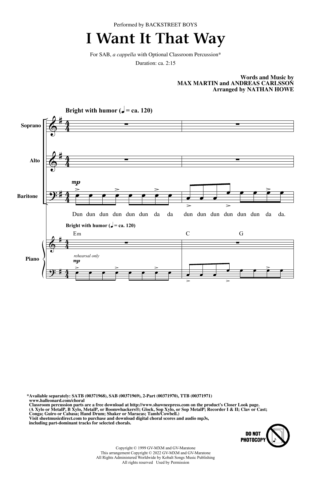 Download Backstreet Boys I Want It That Way (arr. Nathan Howe) Sheet Music