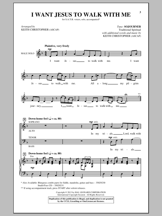 Download Keith Christopher I Want Jesus To Walk With Me Sheet Music