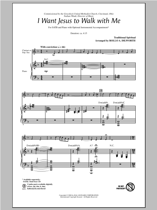Download Rollo Dilworth I Want Jesus To Walk With Me Sheet Music