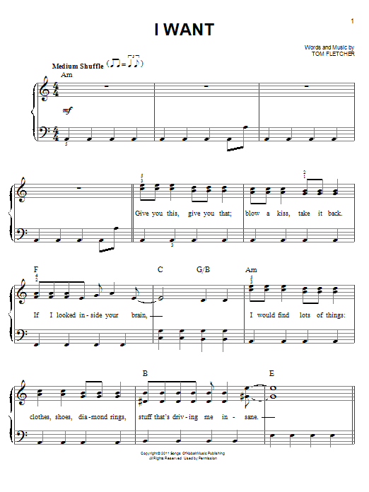 Download One Direction I Want Sheet Music