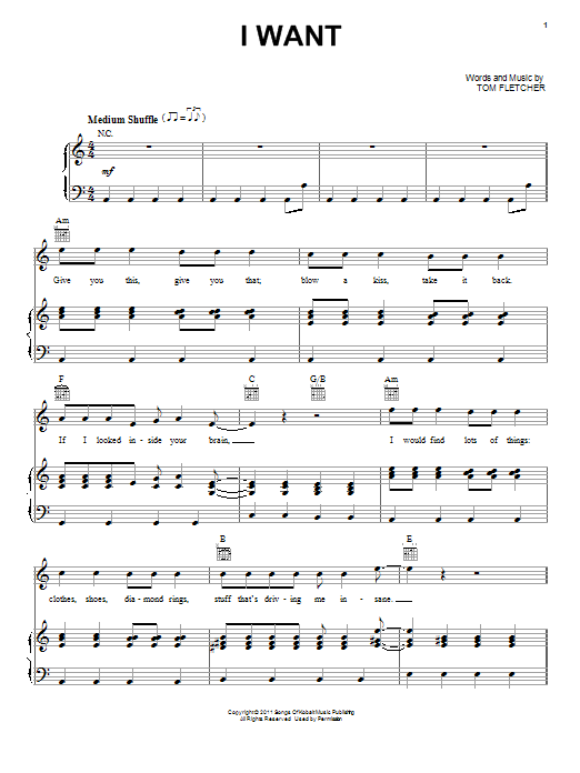 Download One Direction I Want Sheet Music