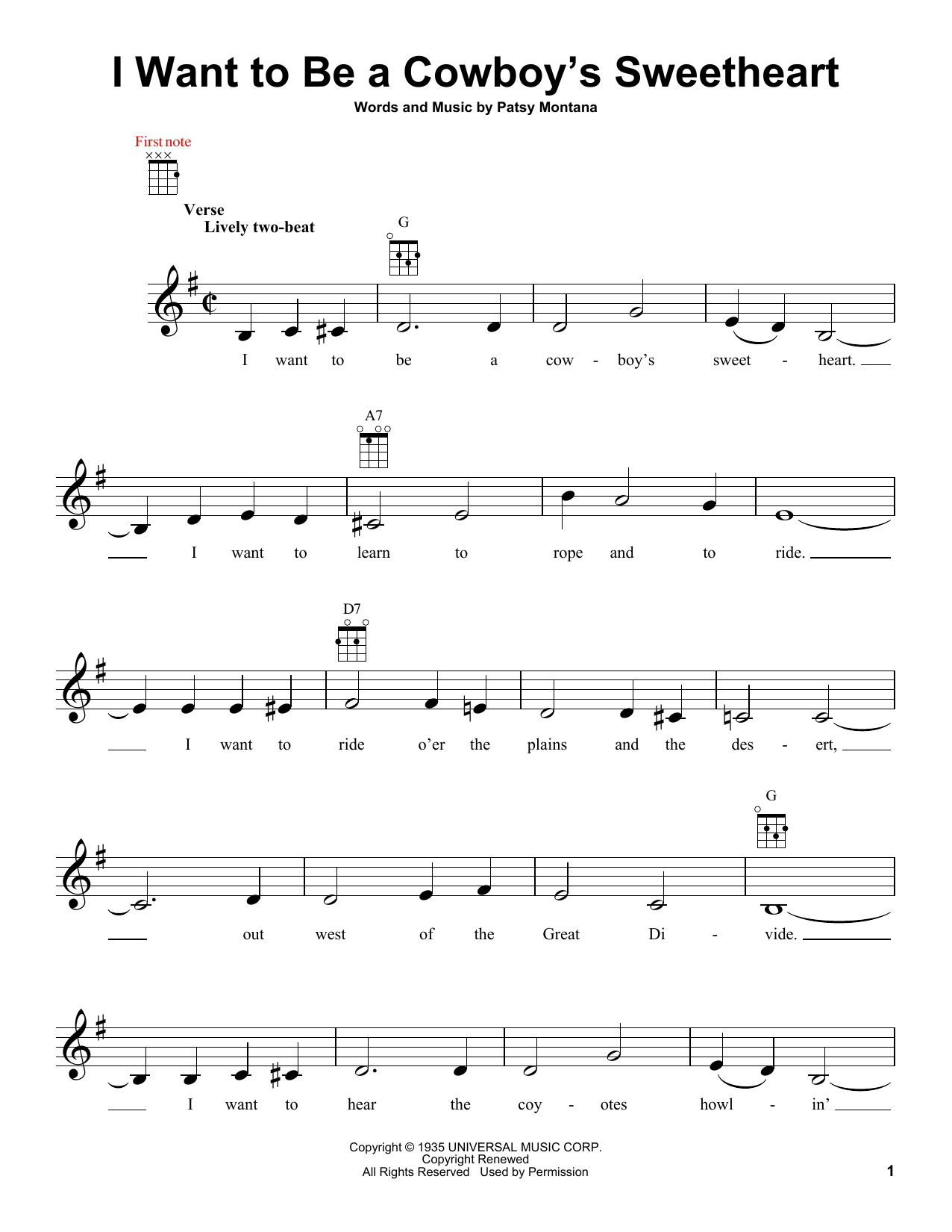Download Patsy Montana I Want To Be A Cowboy's Sweetheart Sheet Music