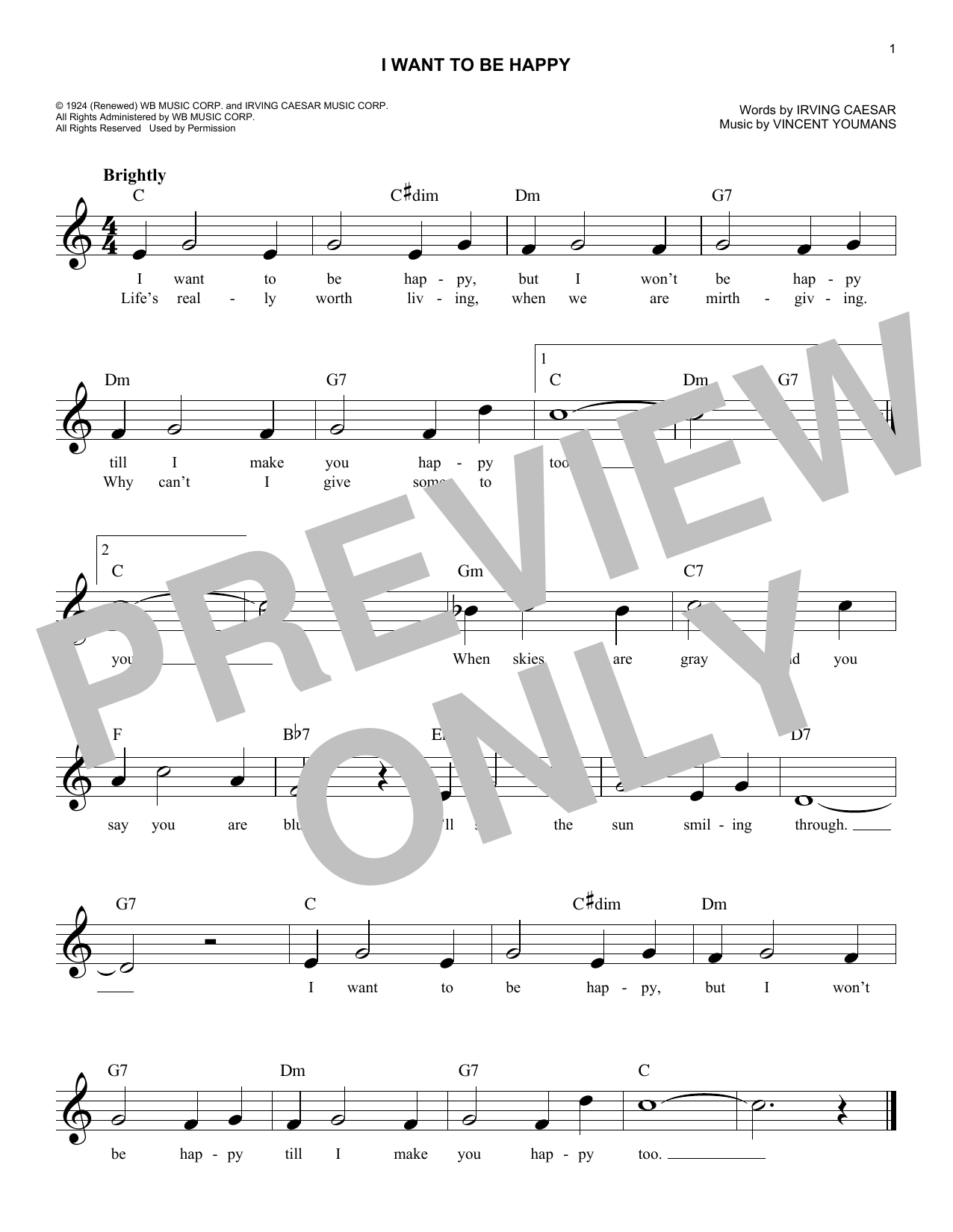 Download Irving Caesar I Want To Be Happy Sheet Music